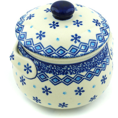 Polish Pottery Bouillon Cup with Lid 24 oz Blue Snowflake
