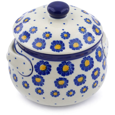 Polish Pottery Bouillon Cup with Lid 24 oz Blue Zinnia