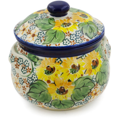Polish Pottery Bouillon Cup with Lid 24 oz Country Sunflower UNIKAT