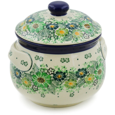 Polish Pottery Bouillon Cup with Lid 24 oz Green Wreath UNIKAT