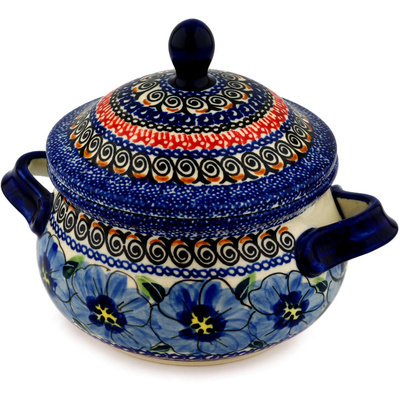 Polish Pottery Bouillon Cup with Lid 30 oz Regal Bouquet UNIKAT