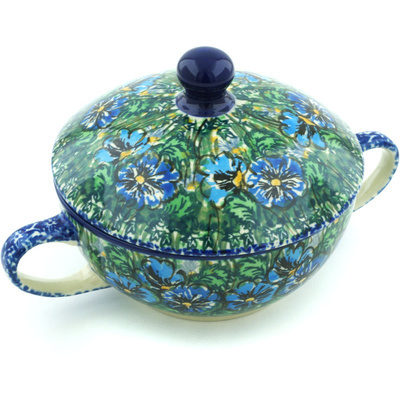 Polish Pottery Bouillon Cup with Lid 9 oz Bloomimg Meadow UNIKAT