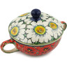 Polish Pottery Bouillon Cup with Lid 9 oz Sweet Red Petals UNIKAT