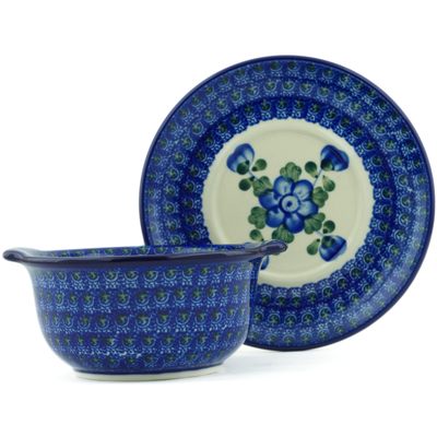 Polish Pottery Bouillon Cup with Saucer 13 oz Blue Poppies