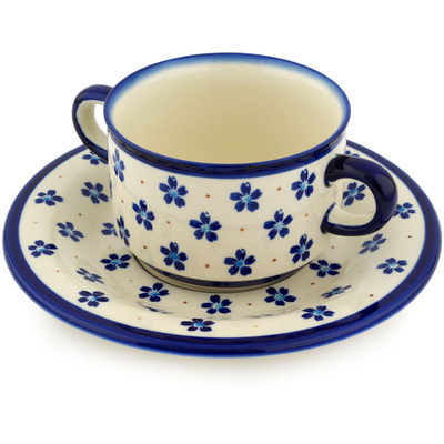 Polish Pottery Bouillon Cup with Saucer 13 oz Daisy Field