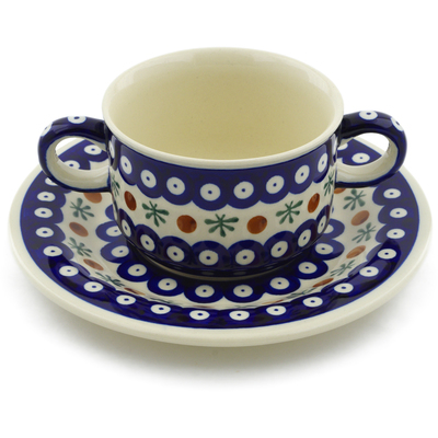 Polish Pottery Bouillon Cup with Saucer 13 oz Mosquito