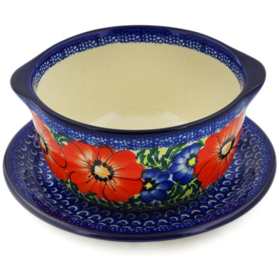 Polish Pottery Bouillon Cup with Saucer 16 oz Red Star UNIKAT