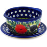 Polish Pottery Bouillon Cup with Saucer 5 oz Fowl In The Florals UNIKAT
