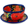 Polish Pottery Bouillon Cup with Saucer 5 oz Radiant Red Garden UNIKAT