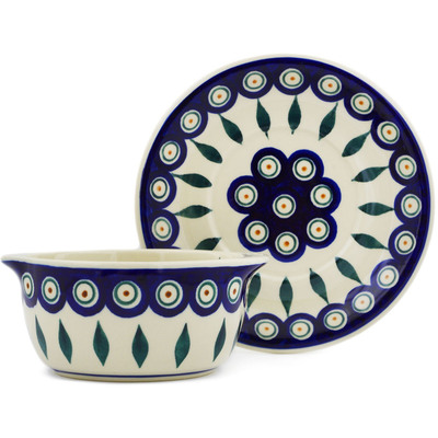 Polish Pottery Bouillon cup with saucer Peacock