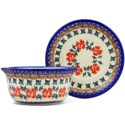 Polish Pottery Bouillon cup with saucer Red Cornflower