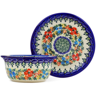 Polish Pottery Bouillon cup with saucer Ring Of Flowers UNIKAT