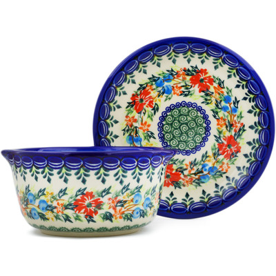 Polish Pottery Bouillon cup with saucer Ring Of Flowers UNIKAT