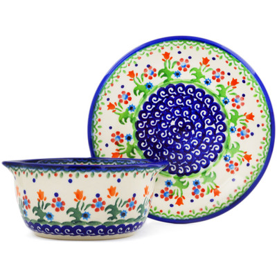 Polish Pottery Bouillon cup with saucer Spring Flowers