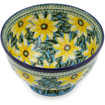 Polish Pottery Bowl 10&quot; Black Eyed Susan UNIKAT