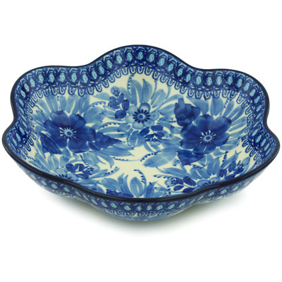 Polish Pottery Bowl 10&quot; Bleu Boquet UNIKAT
