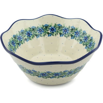Polish Pottery Bowl 10&quot; Blue Bell Wreath
