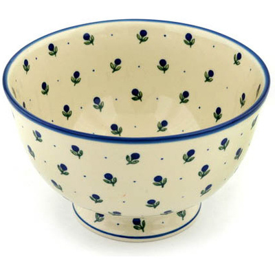 Polish Pottery Bowl 10&quot; Blue Buds