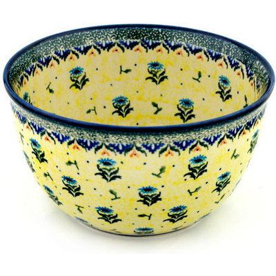 Polish Pottery Bowl 10&quot; Blue Dahlia
