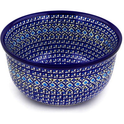 Polish Pottery Bowl 10&quot; Blue Diamond Dream