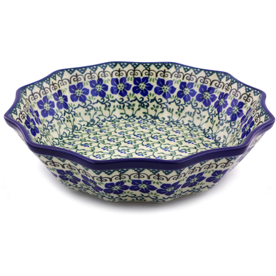 Polish Pottery Bowl 10&quot; Blue Dogwood
