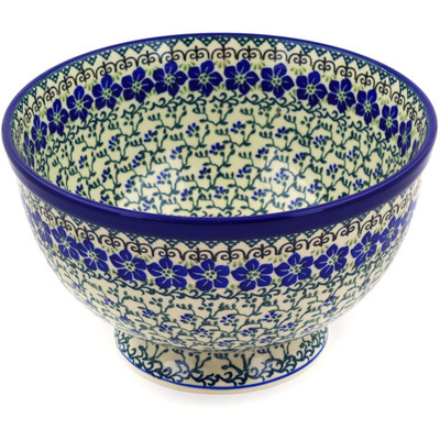 Polish Pottery Bowl 10&quot; Blue Dogwood