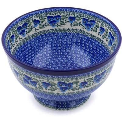 Polish Pottery Bowl 10&quot; Blue Pansy