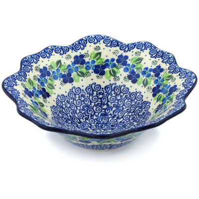 Polish Pottery Bowl 10&quot; Blue Phlox