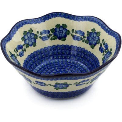 Polish Pottery Bowl 10&quot; Blue Poppies