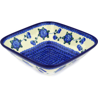 Polish Pottery Bowl 10&quot; Blue Poppies