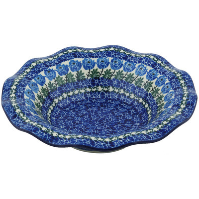 Polish Pottery Bowl 10&quot; Blue Rosette Wreath