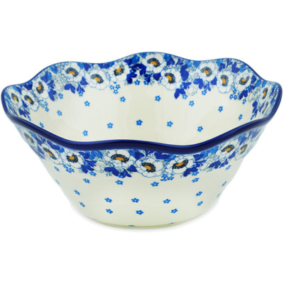 Polish Pottery Bowl 10&quot; Blue Spring