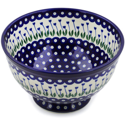 Polish Pottery Bowl 10&quot; Blue Tulip Peacock