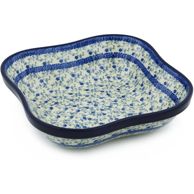 Polish Pottery Bowl 10&quot; Blue Vine