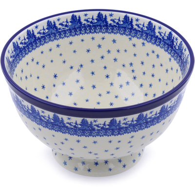 Polish Pottery Bowl 10&quot; Blue Winter