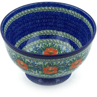 Polish Pottery Bowl 10&quot; Bluebells And Lace UNIKAT