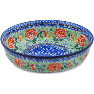 Polish Pottery Bowl 10&quot; Bold Carnation UNIKAT