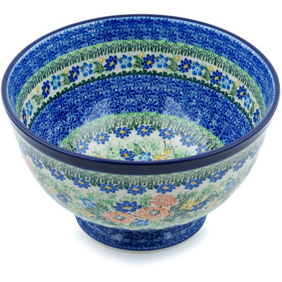 Polish Pottery Bowl 10&quot; Brilliant Bouquet UNIKAT