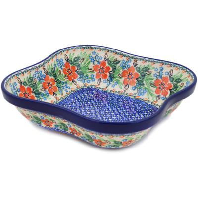 Polish Pottery Bowl 10&quot; Brilliant Pansy UNIKAT