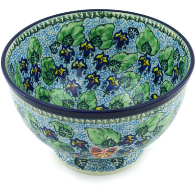 Polish Pottery Bowl 10&quot; Butterflies And Bell Flo UNIKAT