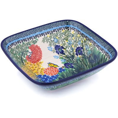 Polish Pottery Bowl 10&quot; Butterfly Garden UNIKAT
