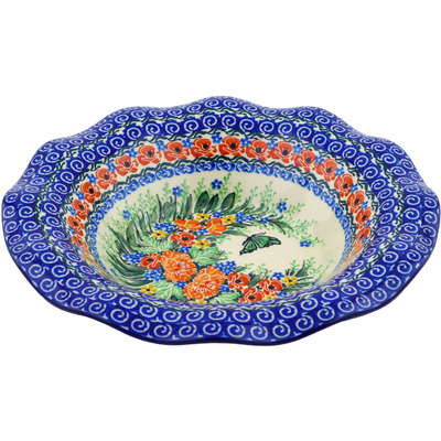 Polish Pottery Bowl 10&quot; Butterfly Meadow UNIKAT