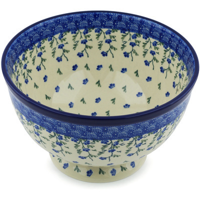 Polish Pottery Bowl 10&quot; Cascading Blue Blossoms