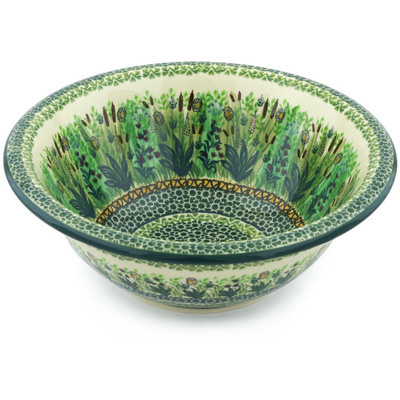 Polish Pottery Bowl 10&quot; Cattail Meadow UNIKAT