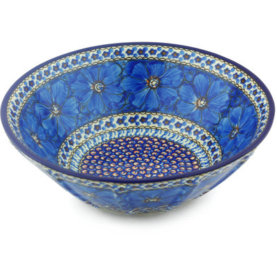 Polish Pottery Bowl 10&quot; Cobalt Poppies UNIKAT