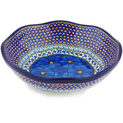 Polish Pottery Bowl 10&quot; Cobalt Poppies UNIKAT