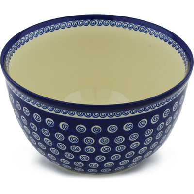 Polish Pottery Bowl 10&quot; Cobalt Swirl