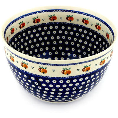 Polish Pottery Bowl 10&quot; Country Apple Peacock