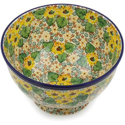 Polish Pottery Bowl 10&quot; Country Sunflower UNIKAT