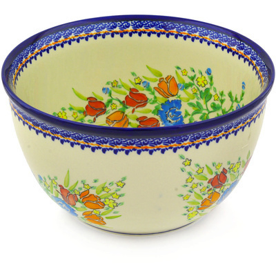 Polish Pottery Bowl 10&quot; Couronne De Feuillage UNIKAT